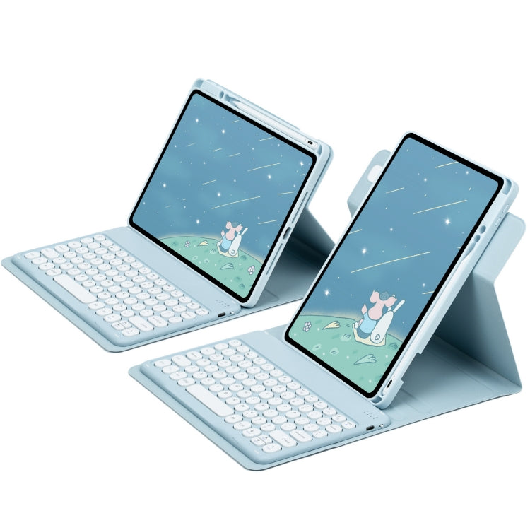 For iPad Air 2022 / iPad Pro 11 2021 Round Button 360 Degree Rotatable Bluetooth Keyboard Leather Case(Sky Blue) - Universal by PMC TechLife | Online Shopping South Africa | PMC TechLife
