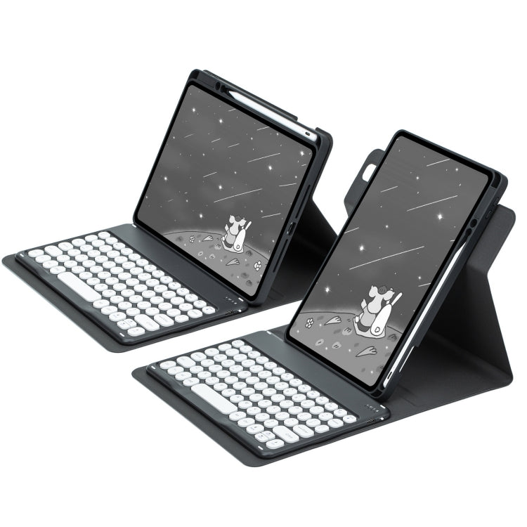 For iPad Air 2022 / iPad Pro 11 2021 Round Button 360 Degree Rotatable Bluetooth Keyboard Leather Case(Black) - Universal by PMC TechLife | Online Shopping South Africa | PMC TechLife