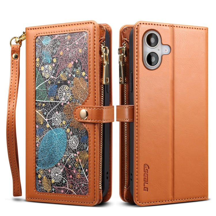 For iPhone 16 Plus ESEBLE Star Series Lanyard Zipper Wallet RFID Leather Case(Brown) - iPhone 16 Plus Cases by ESEBLE | Online Shopping South Africa | PMC Jewellery | Buy Now Pay Later Mobicred