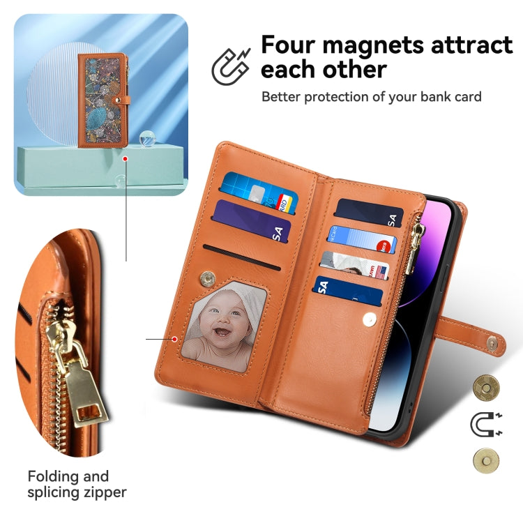 For iPhone 16 ESEBLE Star Series Lanyard Zipper Wallet RFID Leather Case(Brown) - iPhone 16 Cases by ESEBLE | Online Shopping South Africa | PMC TechLife | Buy Now Pay Later Mobicred