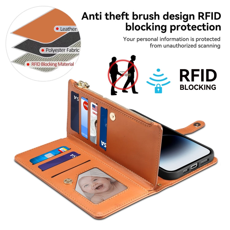 For iPhone 16 ESEBLE Star Series Lanyard Zipper Wallet RFID Leather Case(Brown) - iPhone 16 Cases by ESEBLE | Online Shopping South Africa | PMC TechLife | Buy Now Pay Later Mobicred