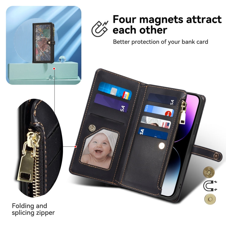 For iPhone 16 ESEBLE Star Series Lanyard Zipper Wallet RFID Leather Case(Black) - free shipping - PMC TechLife - Order now!