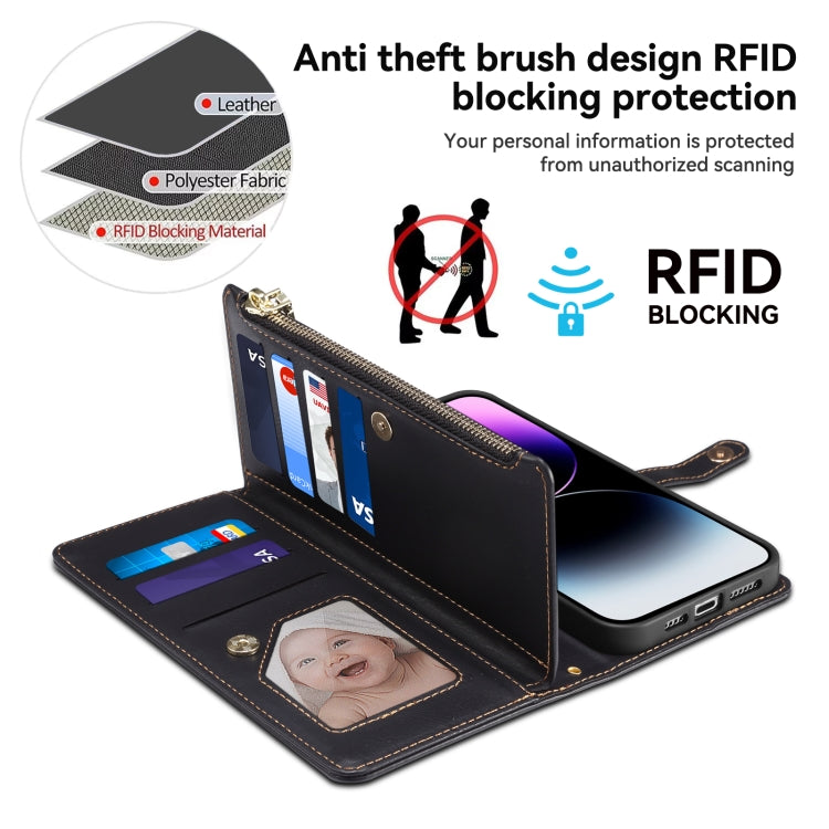 For iPhone 16 ESEBLE Star Series Lanyard Zipper Wallet RFID Leather Case(Black) - free shipping - PMC TechLife - Order now!