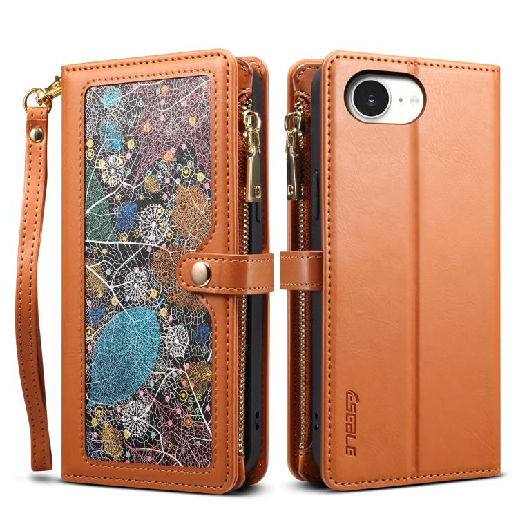 For iPhone 16e ESEBLE Star Series Lanyard Zipper Wallet RFID Leather Case(Brown) - iPhone 16e Cases by ESEBLE | Online Shopping South Africa | PMC TechLife | Buy Now Pay Later Mobicred