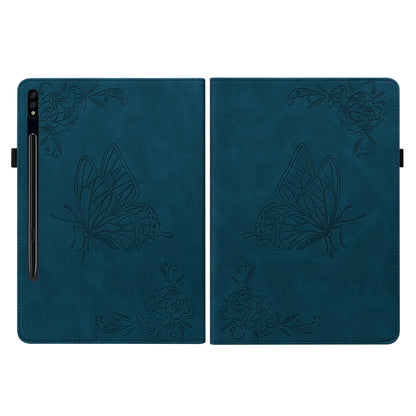 For Samsung Galaxy Tab S9 Butterfly Flower Embossed Leather Tablet Case(Blue) - Galaxy Tab S9 Cases by PMC Jewellery | Online Shopping South Africa | PMC Jewellery | Buy Now Pay Later Mobicred