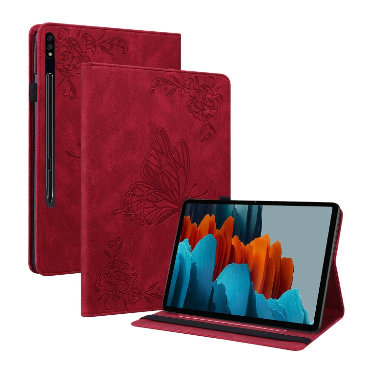 For Samsung Galaxy Tab S9 Butterfly Flower Embossed Leather Tablet Case(Red) - Galaxy Tab S9 Cases by PMC Jewellery | Online Shopping South Africa | PMC Jewellery | Buy Now Pay Later Mobicred