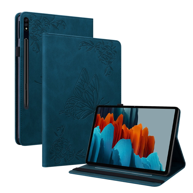 For Samsung Galaxy Tab S9+ Butterfly Flower Embossed Leather Tablet Case(Blue) - Galaxy Tab S9+ Cases by PMC Jewellery | Online Shopping South Africa | PMC Jewellery | Buy Now Pay Later Mobicred