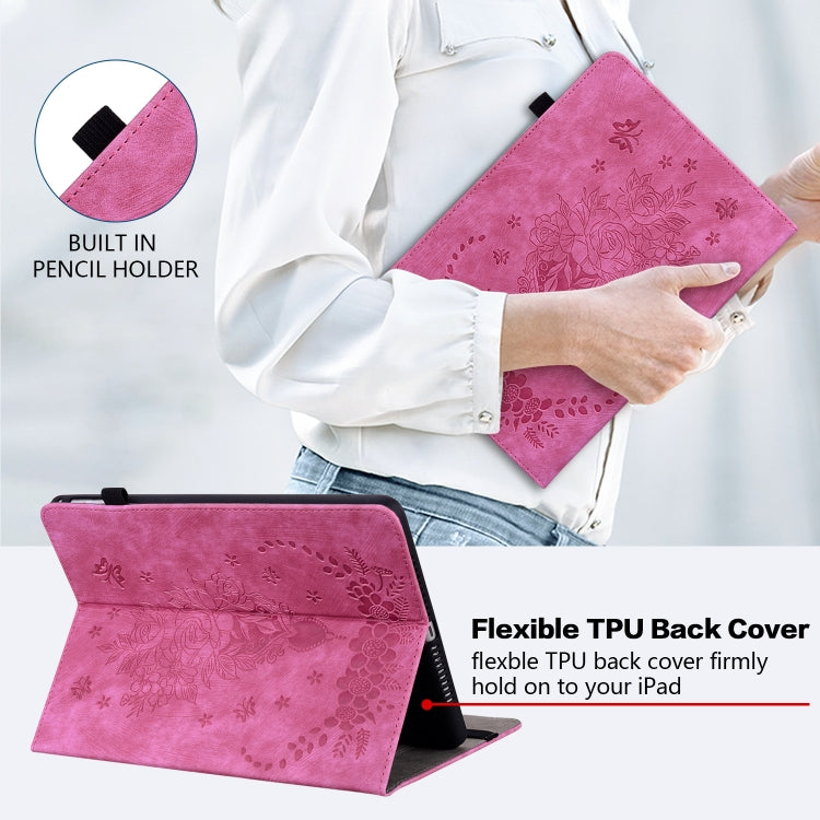 For Amazon Fire HD 10 2023 Butterfly Rose Embossed Leather Tablet Case(Rose Red) - Amazon by PMC TechLife | Online Shopping South Africa | PMC TechLife | Buy Now Pay Later Mobicred