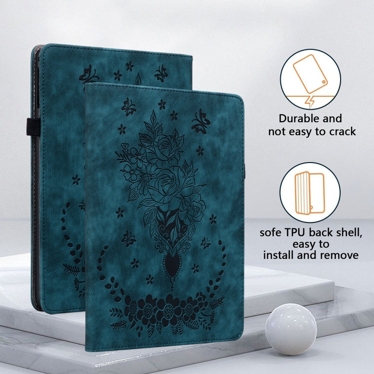 For Amazon Kindle Paperwhite 5 2023 2024 Butterfly Rose Embossed Leather Tablet Case(Dark Blue) - Amazon by PMC Jewellery | Online Shopping South Africa | PMC Jewellery | Buy Now Pay Later Mobicred