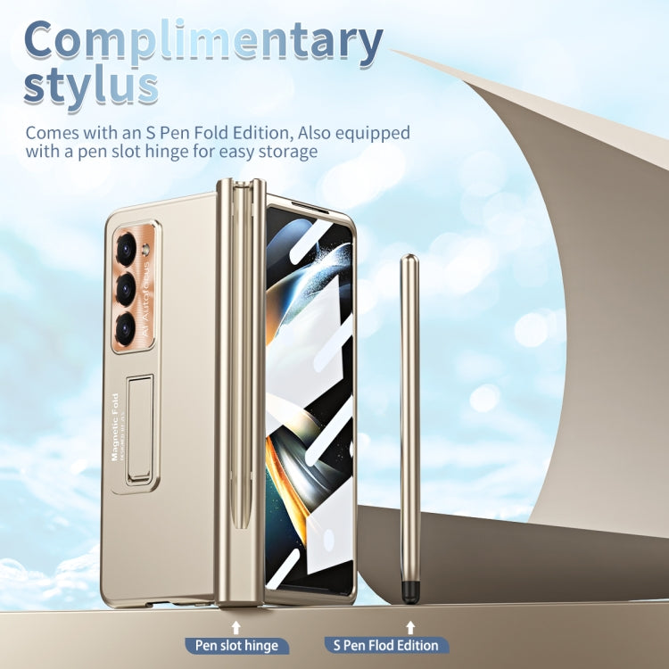 For Samsung Galaxy Z Fold5 Electroplating Corrugated Hinge Folding Phone Case with Pen Slot(Gold) - Galaxy Z Fold5 Cases by PMC Jewellery | Online Shopping South Africa | PMC Jewellery