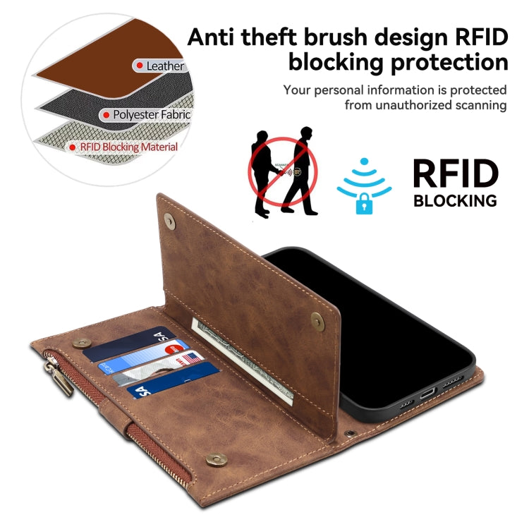 For iPhone 16 Pro ESEBLE Retro Frosted RFID Flip Leather Phone Case(Brown) - free shipping - PMC TechLife - Order now!