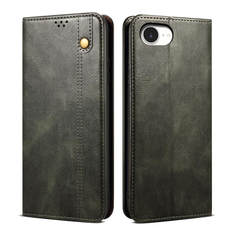 For iPhone 16e Oil Wax Crazy Horse Texture Leather Phone Case(Green) - iPhone 16e Cases by PMC TechLife | Online Shopping South Africa | PMC TechLife | Buy Now Pay Later Mobicred