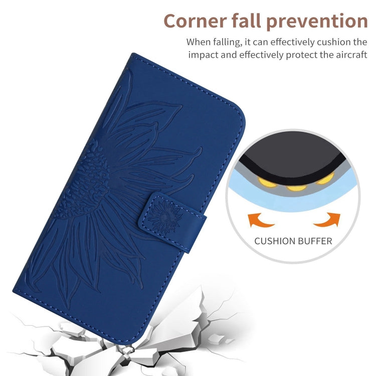 For Google Pixel 9 Pro Skin Feel Sun Flower Embossed Flip Leather Phone Case with Lanyard(Dark Blue) - Google Cases by PMC TechLife | Online Shopping South Africa | PMC TechLife | Buy Now Pay Later Mobicred