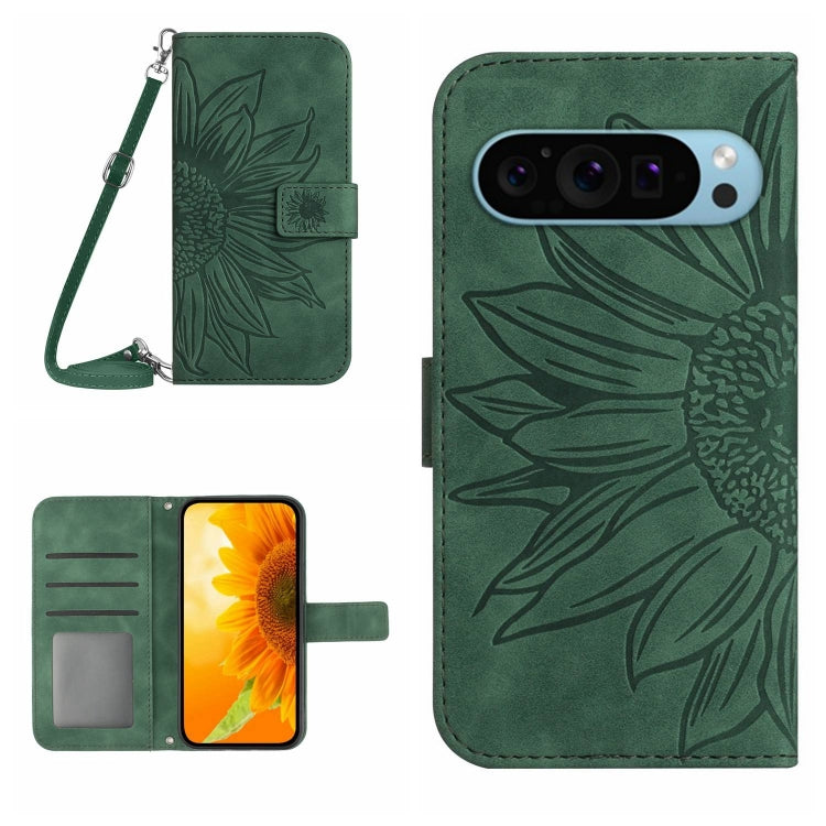 For Google Pixel 9 Pro Skin Feel Sun Flower Embossed Flip Leather Phone Case with Lanyard(Green) - Google Cases by PMC Jewellery | Online Shopping South Africa | PMC Jewellery | Buy Now Pay Later Mobicred