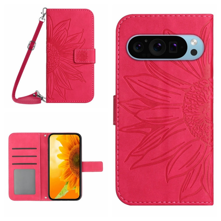 For Google Pixel 9 Pro Skin Feel Sun Flower Embossed Flip Leather Phone Case with Lanyard(Rose Red) - Google Cases by PMC Jewellery | Online Shopping South Africa | PMC Jewellery | Buy Now Pay Later Mobicred