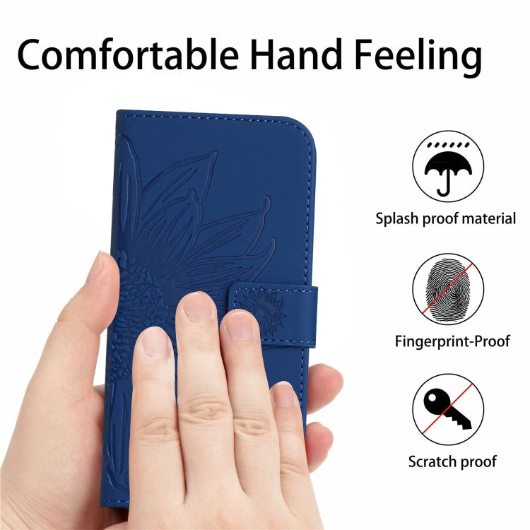 For Google Pixel 9 Skin Feel Sun Flower Embossed Flip Leather Phone Case with Lanyard(Dark Blue) - Google Cases by PMC TechLife | Online Shopping South Africa | PMC TechLife | Buy Now Pay Later Mobicred