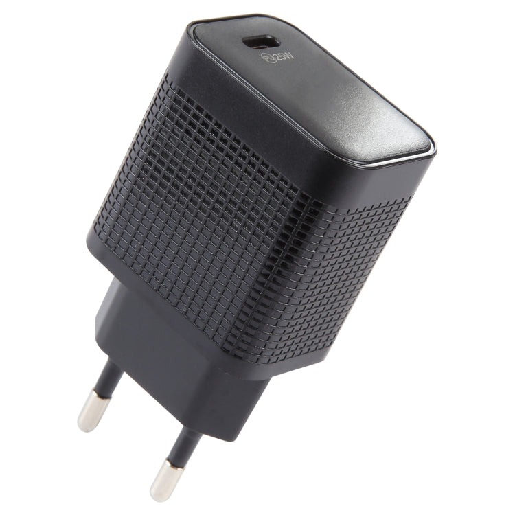 LZ-106PD 25W USB-C / Type-C Ports Plaid Pattern Travel Charger, EU Plug(Black) - USB Charger by PMC Jewellery | Online Shopping South Africa | PMC Jewellery | Buy Now Pay Later Mobicred