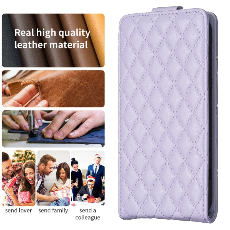 For iPhone 16 Diamond Lattice Vertical Flip Leather Phone Case(Purple) - iPhone 16 Cases by PMC Jewellery | Online Shopping South Africa | PMC Jewellery | Buy Now Pay Later Mobicred