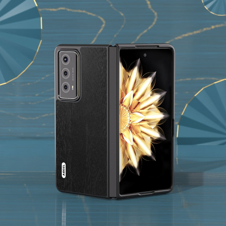 For Honor Magic V2 ABEEL Wood Texture PU Phone Case(Black) - Honor Cases by PMC TechLife | Online Shopping South Africa | PMC TechLife