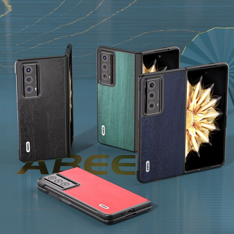 For Honor Magic V2 ABEEL Wood Texture PU Phone Case(Black) - Honor Cases by PMC TechLife | Online Shopping South Africa | PMC TechLife