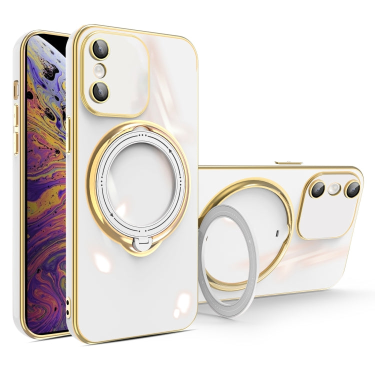 For iPhone XS Max Multifunction Electroplating MagSafe Holder Phone Case(White) - More iPhone Cases by PMC Jewellery | Online Shopping South Africa | PMC Jewellery