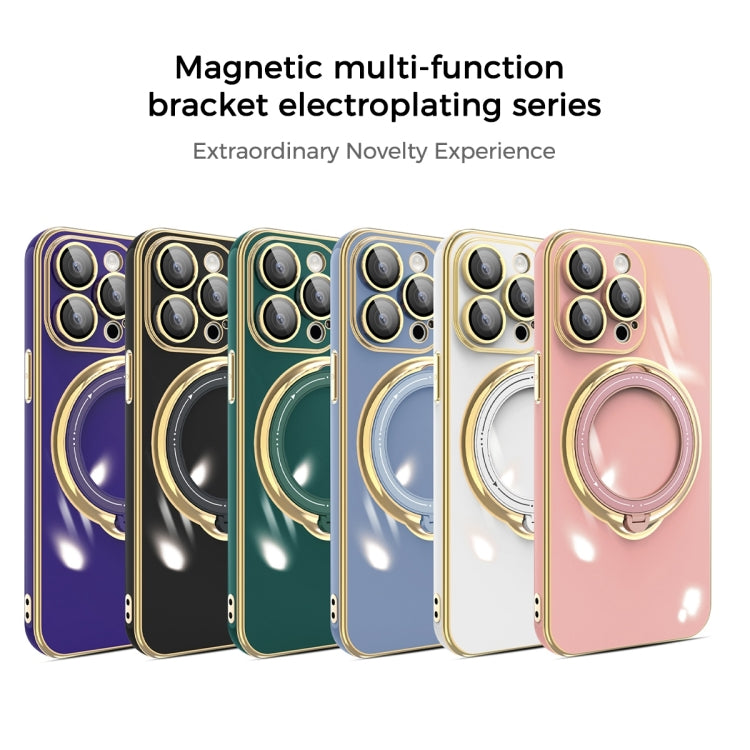 For iPhone 14 Plus Multifunction Electroplating MagSafe Holder Phone Case(Dark Purple) - iPhone 14 Plus Cases by PMC Jewellery | Online Shopping South Africa | PMC Jewellery