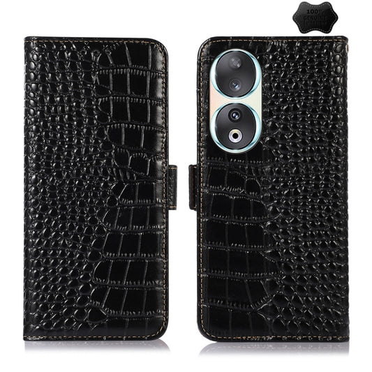 For Honor 90 Crocodile Top Layer Cowhide Leather Phone Case(Black) - Honor Cases by PMC Jewellery | Online Shopping South Africa | PMC Jewellery | Buy Now Pay Later Mobicred