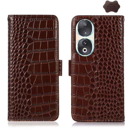 For Honor 90 Crocodile Top Layer Cowhide Leather Phone Case(Brown) - Honor Cases by PMC Jewellery | Online Shopping South Africa | PMC Jewellery | Buy Now Pay Later Mobicred