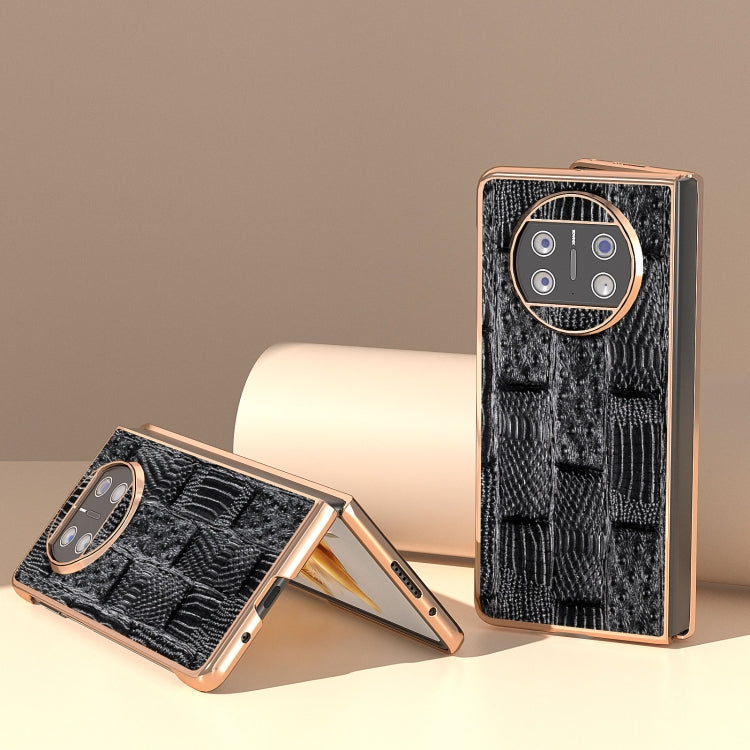 For Huawei Mate X3 Nano Plating Genuine Leather Mahjong Texture Phone Case(Black) - Huawei Cases by PMC TechLife | Online Shopping South Africa | PMC TechLife | Buy Now Pay Later Mobicred