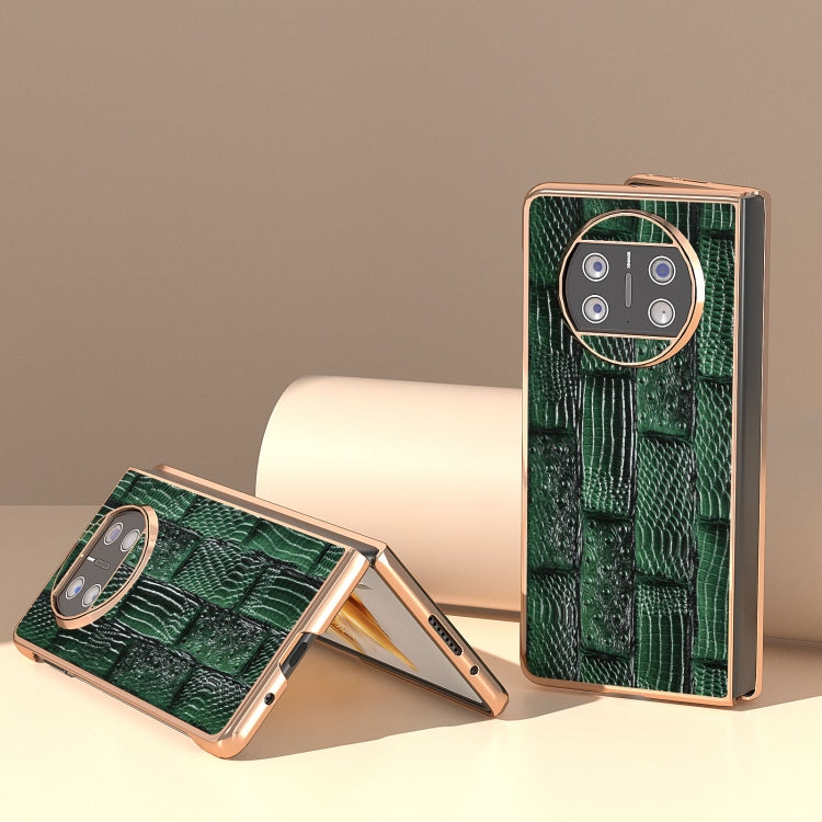 For Huawei Mate X3 Nano Plating Genuine Leather Mahjong Texture Phone Case(Green) - free shipping - PMC TechLife - Order now!