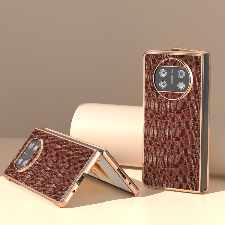 For Huawei Mate X3 Nano Plating Genuine Leather Sky Series Phone Case(Brown) - Huawei Cases by PMC TechLife | Online Shopping South Africa | PMC TechLife | Buy Now Pay Later Mobicred