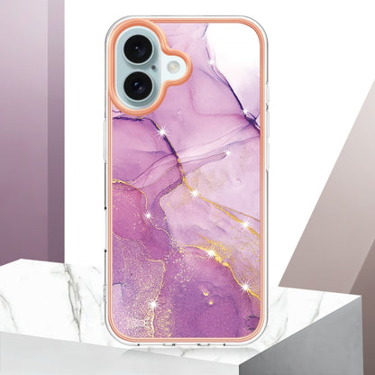 For iPhone 16 Plus Electroplating Marble Pattern Dual-side IMD TPU Shockproof Phone Case (Purple 001) - iPhone 16 Plus Cases by PMC Jewellery | Online Shopping South Africa | PMC Jewellery | Buy Now Pay Later Mobicred