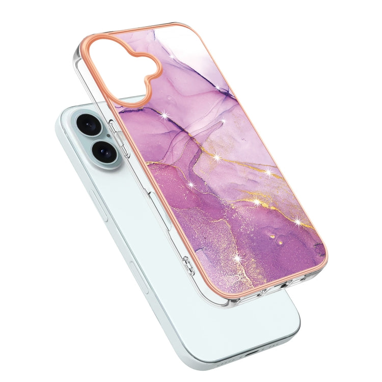 For iPhone 16 Plus Electroplating Marble Pattern Dual-side IMD TPU Shockproof Phone Case (Purple 001) - iPhone 16 Plus Cases by PMC TechLife | Online Shopping South Africa | PMC TechLife | Buy Now Pay Later Mobicred