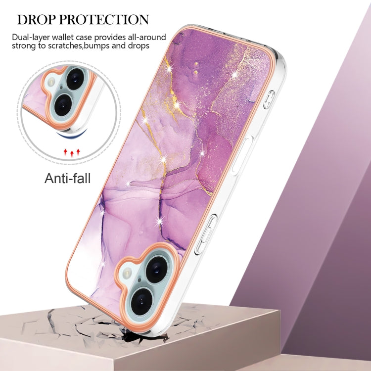 For iPhone 16 Plus Electroplating Marble Pattern Dual-side IMD TPU Shockproof Phone Case (Purple 001) - iPhone 16 Plus Cases by PMC TechLife | Online Shopping South Africa | PMC TechLife | Buy Now Pay Later Mobicred