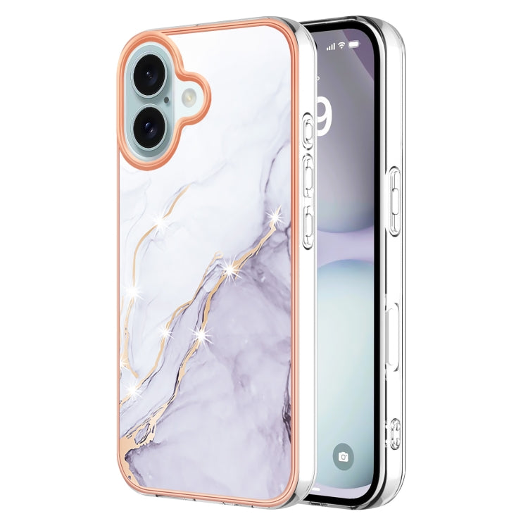 For iPhone 16 Electroplating Marble Pattern Dual-side IMD TPU Shockproof Phone Case (White 006) - iPhone 16 Cases by PMC TechLife | Online Shopping South Africa | PMC TechLife | Buy Now Pay Later Mobicred