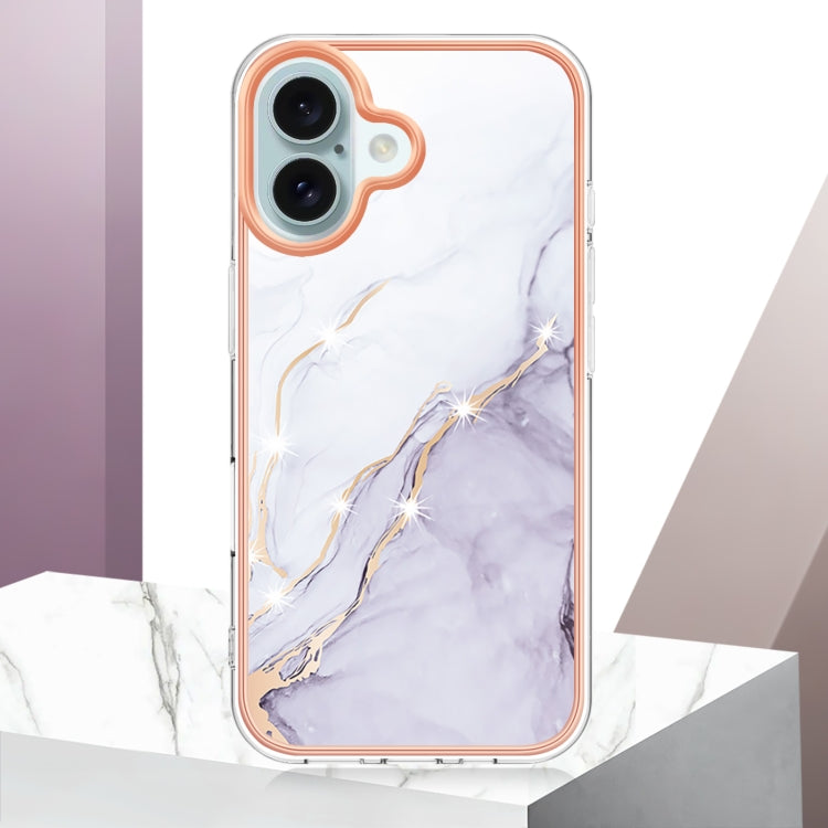 For iPhone 16 Electroplating Marble Pattern Dual-side IMD TPU Shockproof Phone Case (White 006) - iPhone 16 Cases by PMC TechLife | Online Shopping South Africa | PMC TechLife | Buy Now Pay Later Mobicred