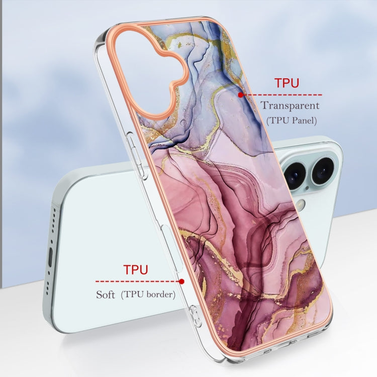 For iPhone 16 Electroplating Marble Dual-side IMD Phone Case(Rose Red 014) - iPhone 16 Cases by PMC Jewellery | Online Shopping South Africa | PMC Jewellery | Buy Now Pay Later Mobicred