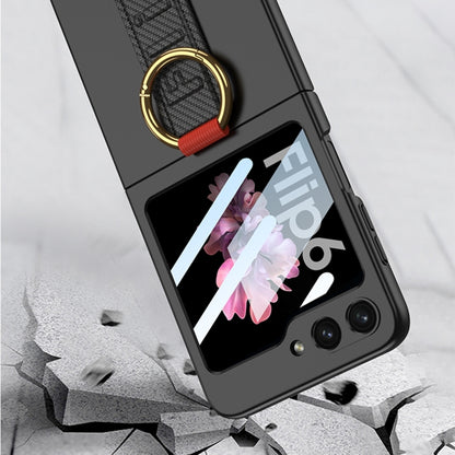 For Samsung Galaxy Z Flip6 GKK Integrated Ultrathin Shockproof Phone Case with Ring Wrist Strap(Carbon Fiber) - Galaxy Phone Cases by GKK | Online Shopping South Africa | PMC Jewellery | Buy Now Pay Later Mobicred