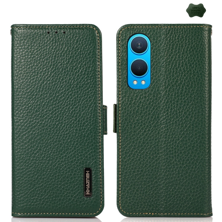 For OnePlus CE4 Lite KHAZNEH Side-Magnetic Litchi Genuine Leather RFID Phone Case(Green) - OnePlus Cases by PMC TechLife | Online Shopping South Africa | PMC TechLife | Buy Now Pay Later Mobicred