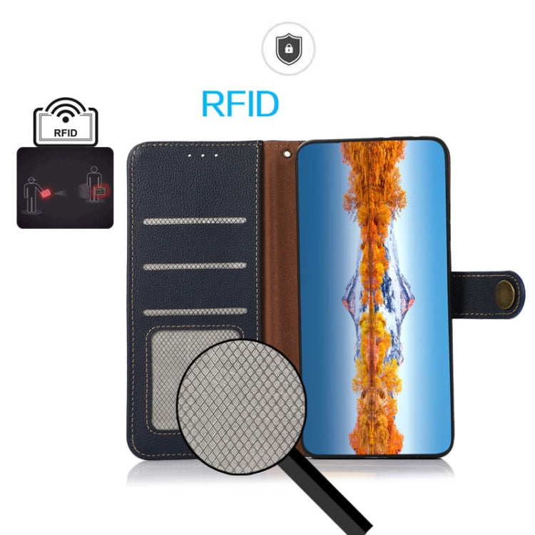 For OnePlus CE4 Lite KHAZNEH Custer Genuine Leather RFID Phone Case(Blue) - OnePlus Cases by PMC TechLife | Online Shopping South Africa | PMC TechLife | Buy Now Pay Later Mobicred
