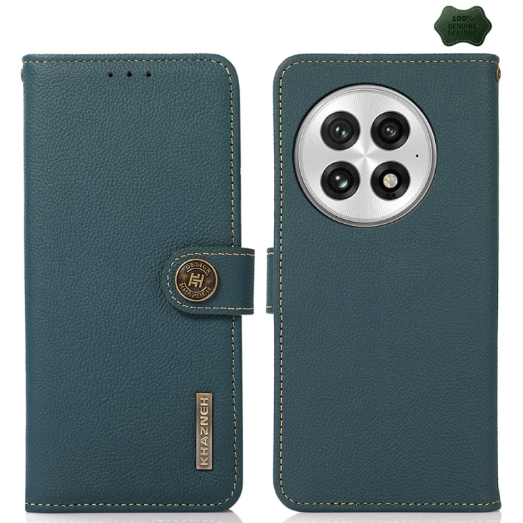 For OnePlus 13 KHAZNEH Custer Genuine Leather RFID Phone Case(Green) - OnePlus Cases by PMC TechLife | Online Shopping South Africa | PMC TechLife | Buy Now Pay Later Mobicred