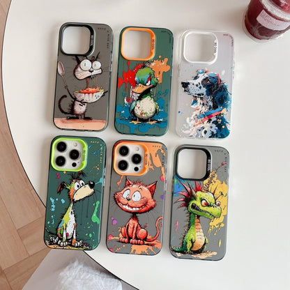 For iPhone 16 Animal Pattern Oil Painting Series PC + TPU Phone Case(Green Dog) - iPhone 16 Cases by PMC Jewellery | Online Shopping South Africa | PMC Jewellery | Buy Now Pay Later Mobicred