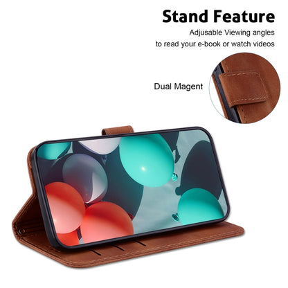 For iPhone 16 Seven-shaped Embossed Leather Phone Case(Brown) - iPhone 16 Cases by PMC Jewellery | Online Shopping South Africa | PMC Jewellery | Buy Now Pay Later Mobicred