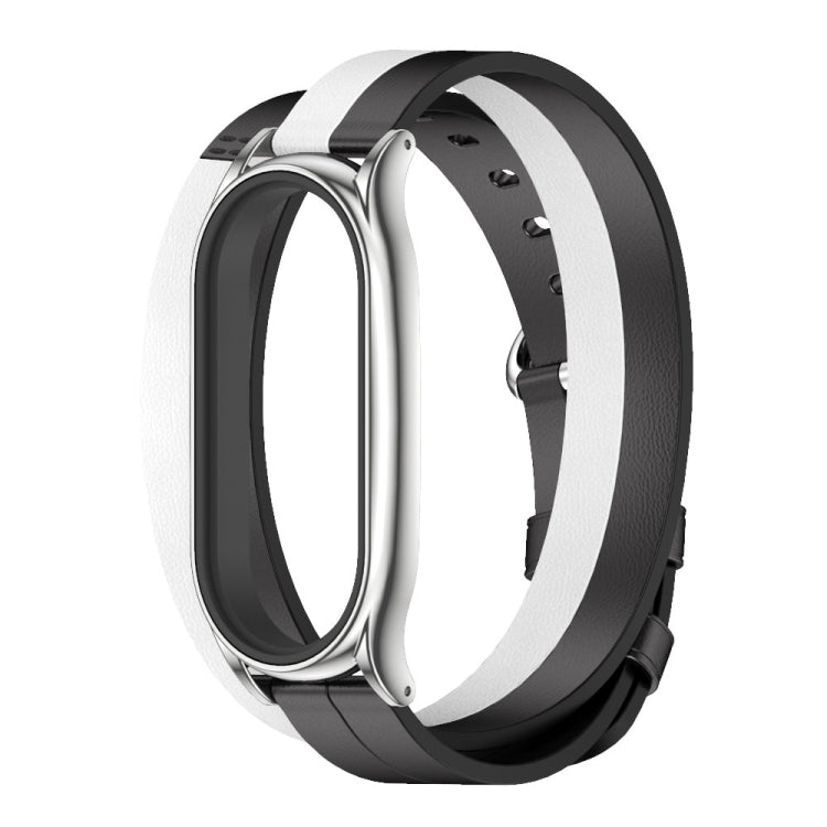 For Xiaomi Mi Band 8 Mijobs Plus Case Double-Loop Leather Watch Band(Black+White+Silver) - free shipping - PMc TechLife - Order now!