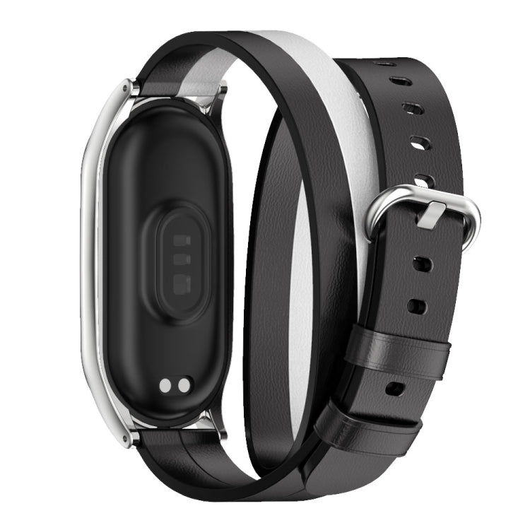 For Xiaomi Mi Band 8 Mijobs Plus Case Double-Loop Leather Watch Band(Black+White+Silver) - free shipping - PMc TechLife - Order now!