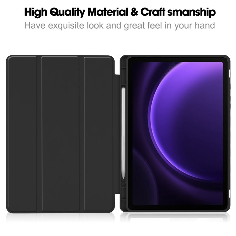 For Samsung Galaxy Tab S9 FE 3-Fold Pure Color TPU Smart Leather Tablet Case with Pen Slot(Black) - Galaxy Tab S9 FE by PMC Jewellery | Online Shopping South Africa | PMC Jewellery