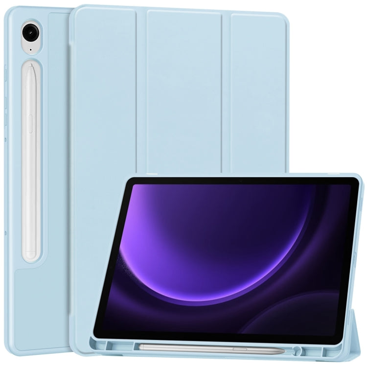 For Samsung Galaxy Tab S9 FE 3-Fold Pure Color TPU Smart Leather Tablet Case with Pen Slot(Light Blue) - Galaxy Tab S9 FE by PMC Jewellery | Online Shopping South Africa | PMC Jewellery