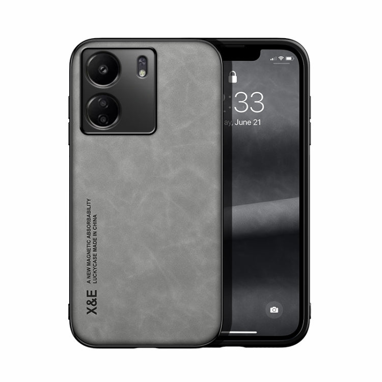 For Xiaomi Redmi 13C Skin Feel Magnetic Leather Back Phone Case(Light Grey) - 13C Cases by PMC Jewellery | Online Shopping South Africa | PMC Jewellery | Buy Now Pay Later Mobicred