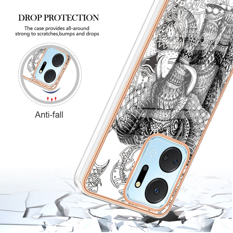 For Honor X7a Electroplating Marble Dual-side IMD Phone Case(Totem Elephant) - Honor Cases by PMC Jewellery | Online Shopping South Africa | PMC Jewellery | Buy Now Pay Later Mobicred