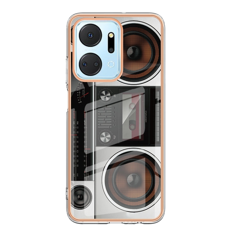 For Honor X7a Electroplating Marble Dual-side IMD Phone Case(Retro Radio) - Honor Cases by PMC TechLife | Online Shopping South Africa | PMC TechLife | Buy Now Pay Later Mobicred